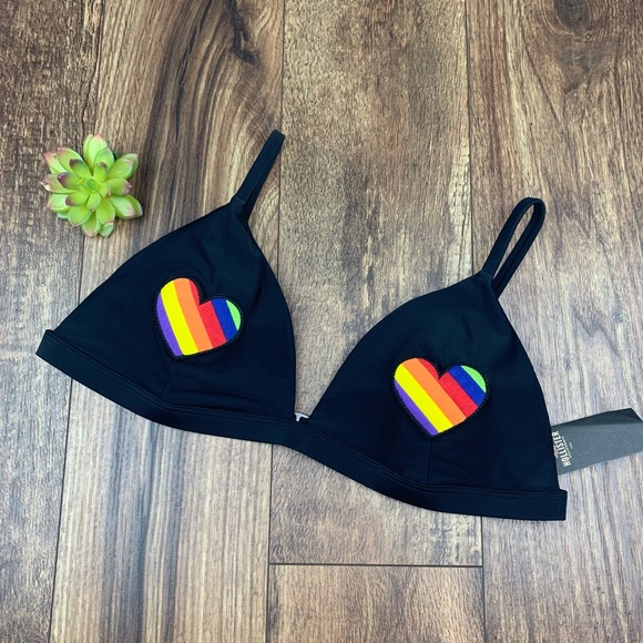 Hollister Other - Hollister NWT Rainbow Heart Embroidered Patch Black Triangle Bikini Top
